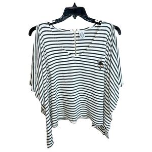 Greyhound Playhound Shirt Women’s Size M White Black Stripes Crop Top Army Dog